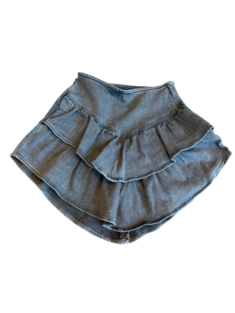 Mother The Ruffle Mini Skirt Digging Up Dirt Grey Flowy Stretchy Tiered Size 25